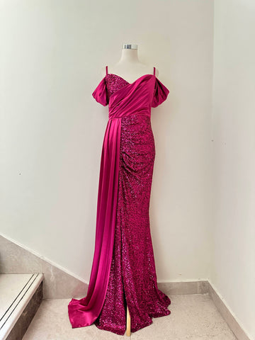 Fuchsia Sequin Slit Dress Fuchsia Sequin Slit Dress