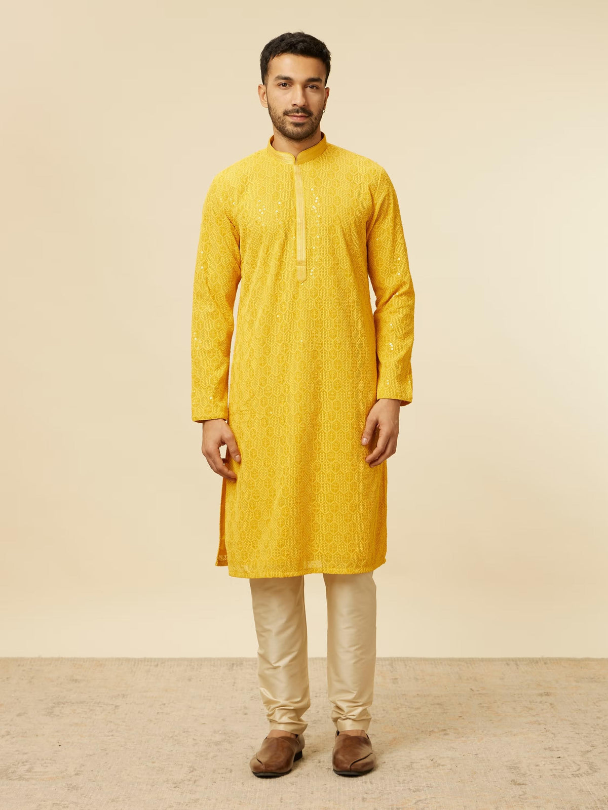 Chikankari Yellow Kurta Set