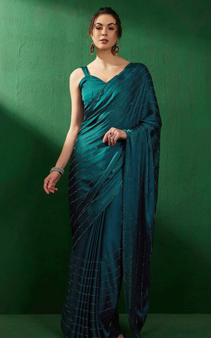 Indian Teal Blue Saree