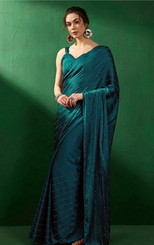 Indian Teal Blue Saree