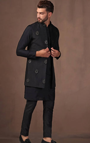 Black Kurta Jacket Set