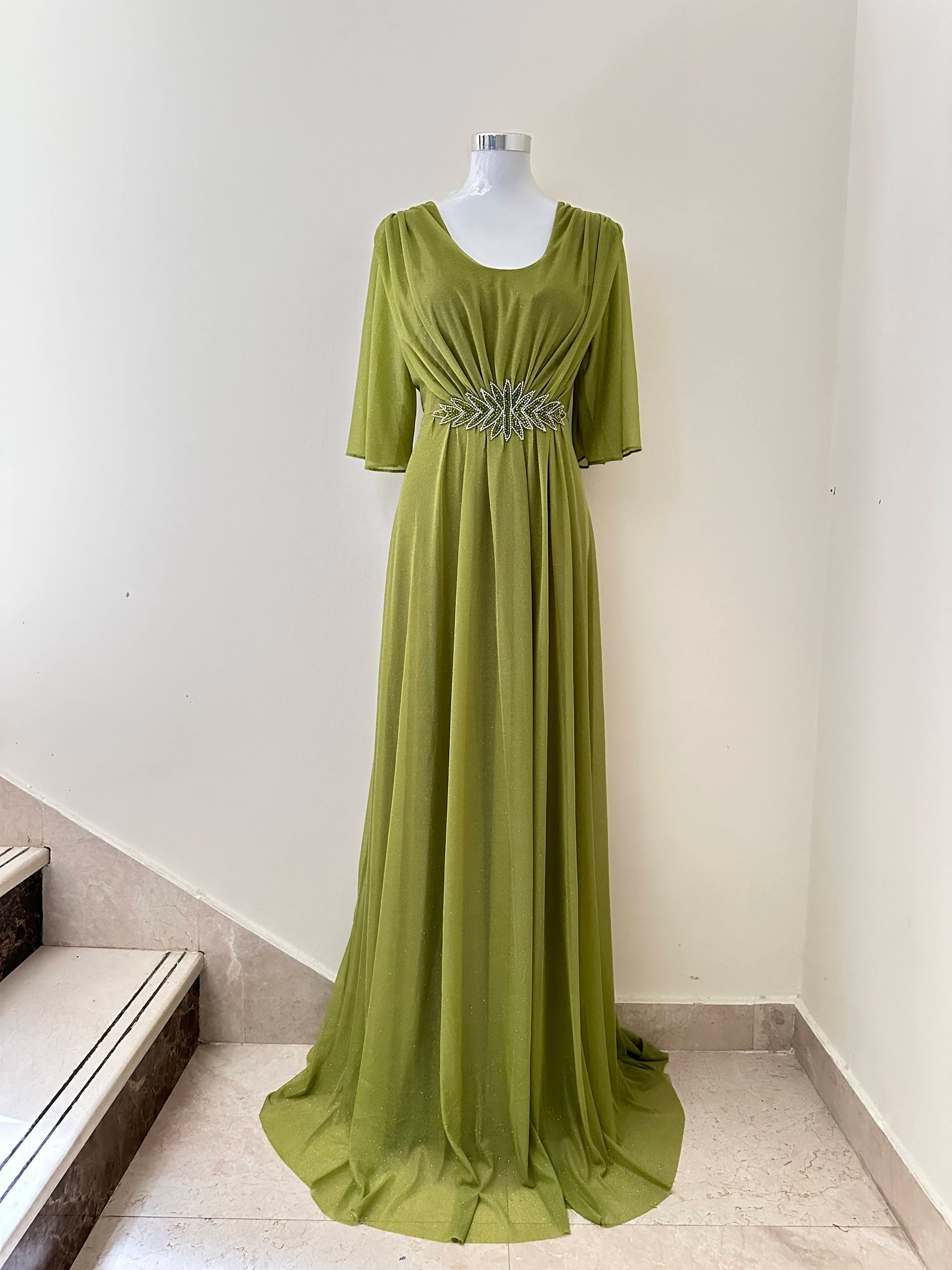 green emerald velvet dress Dubai Luxury Red Crystal Mermaid Evening Dresses With Detachable Train main image 1