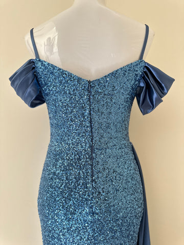 Blue Sequin Slit Dress