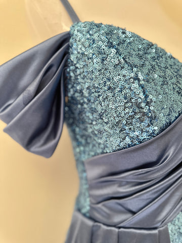 Blue Sequin Slit Dress