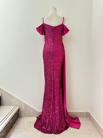 Fuchsia Sequin Slit Dress
