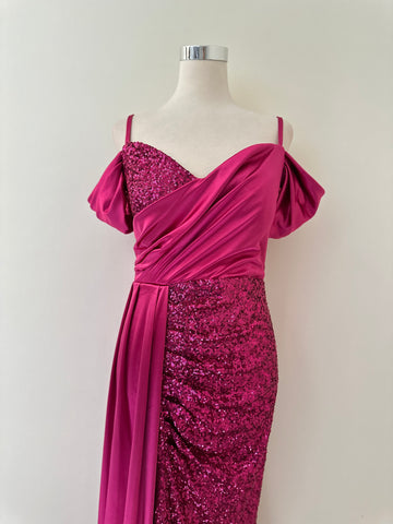 Fuchsia Sequin Slit Dress