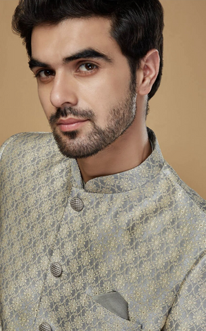 Grey-Golden Sherwani Set
