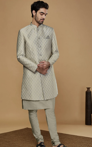 Grey-Golden Sherwani Set