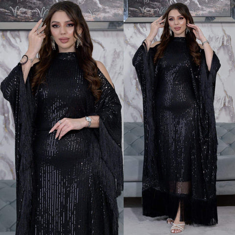 Black Sequined Kaftan Dress