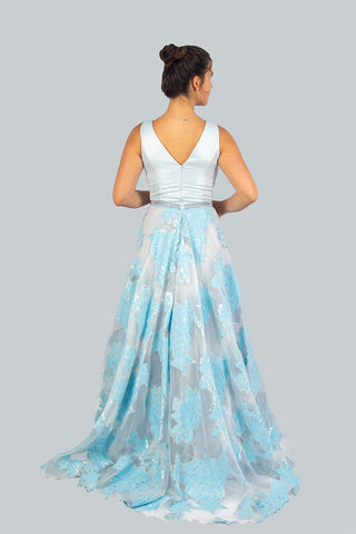 Blue Self Print Gown