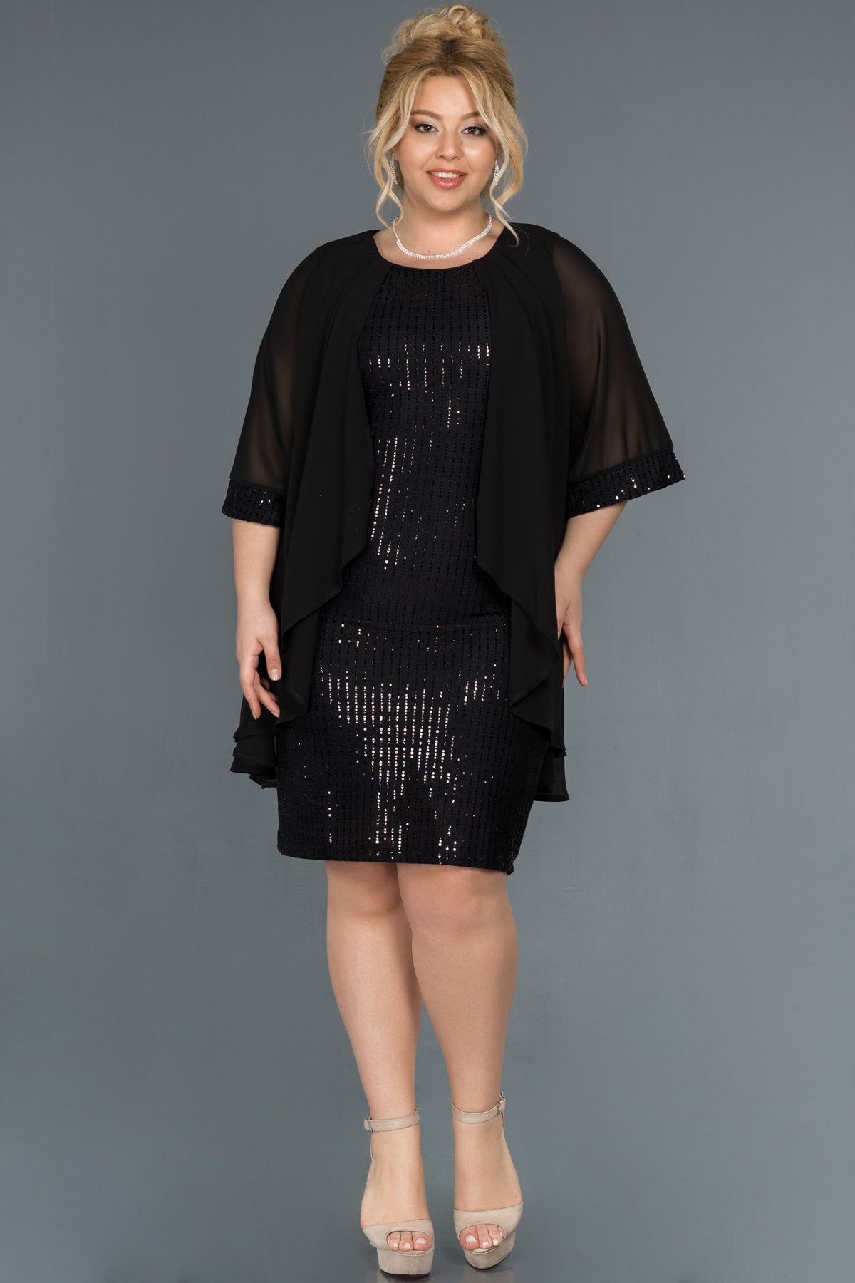 Plus Size Sequin Cape Dress